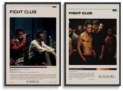 Duboueu 2 Piezas Póster de Lucha del Club de la Película Clásica de Cine, Formato Horizontal, Vintage, Arte para Pared, Dormitorio, Decoración de la Sala, 30x45cm, Lienzo