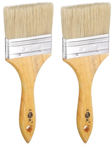 sourcing map 2pcs Chip Paint Brush 3 Flat Paint and Chip Natural Bristles Brushes with Wooden Handle and Hole for DIY Art Painting Furniture Cabinet Fences Deck Wall Door Trim, Brown