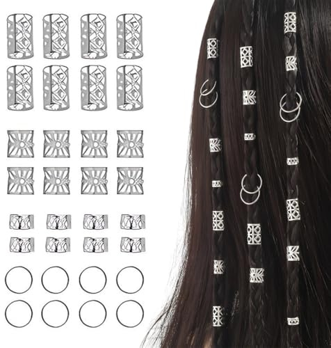 80pcs Argento Gioielli Dreadlocks Trecce Clip, Dreadlock Perline Clip a Spirale,Capelli Treccia,Accessori Decorazione,Per Uomini e Donne