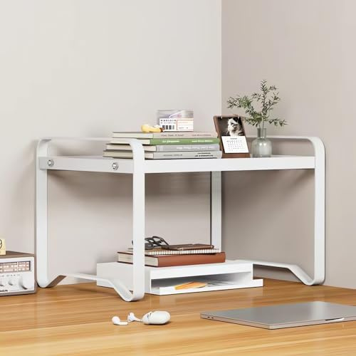 AUSHOPLAH Moderno organizer per desktop, nero o bianco, metallo, 40 x 21 x 18 cm, 2 ripiani, per libri e forniture per ufficio, E333 (bianco)