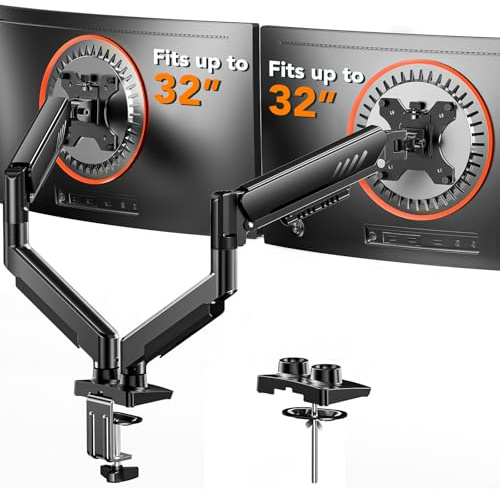 ErGear Monitor Halterung 2 Monitore, voll verstellbare Monitor Halterung für 13-32″, schnell installierter Dual Monitor Arm mit werkzeugloser VESA-Montage, maximale Belastung von 9kg (Schwarz)