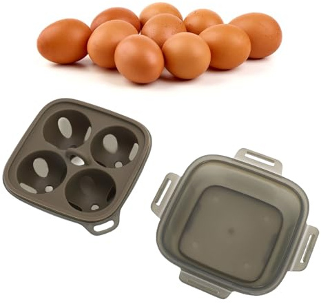 ASHATA Caisse à œufs D'extérieur, Récipient à œufs en Silicone PP Résistant aux Chocs à 4 Grilles, pour le Camping Pique-nique, la Randonnée et la Cuisson des œufs à la Vapeur