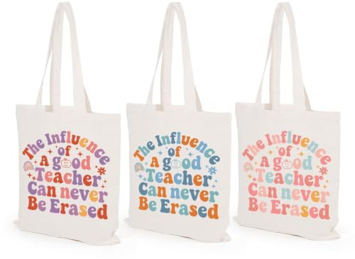 TYL&TYS 3Pcs Teacher Gifts, Teacher Appreciation Gifts, Tote Canvas Bags for Women, Reusable Shopping Bags for School Work Travel, Presents for End of Term Graduation Thanksgiving