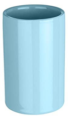 WENKO Zahnputzbecher Polaris Pastel Blue Keramik - Zahnbürstenhalter für Zahnbürste und Zahnpasta, Keramik, 7 x 11 x 7 cm, Hellblau, Pastellblau, 11 x 7 x 7 cm