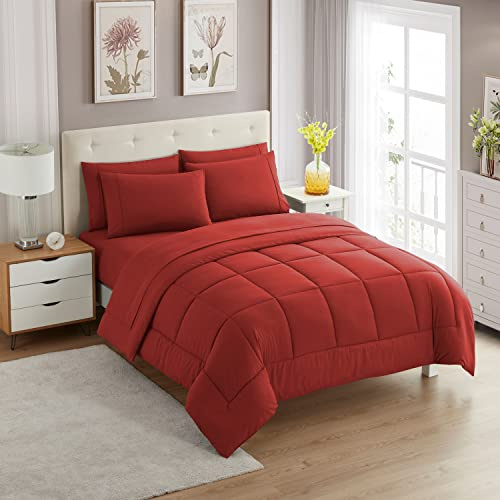 Sweet Home Collection Ultra Soft Down Alternative Set & lyxiga lakan, polyester, röd, tvilling
