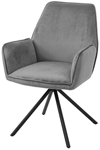 Mendler Esszimmerstuhl HWC-G67, Küchenstuhl Stuhl mit Armlehne, drehbar Auto-Position, Samt MVG - dunkelgrau, Beine schwarz