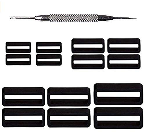 14 Stück Gummi-Uhrenarmbänderschlaufen 18 mm/20 mm/22 mm/24 mm Gummi Silikon Uhrenband Uhrenband gratis Schlaufen Ersatz Silikon schwarz Halter Halter Halter Zubehör mit Federsteg-Werkzeug