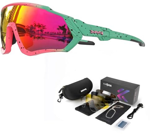 KAPVOE Polarisations-Fahrradbrillen,5 austauschbare Gläser,Unisex-Sportsonnenbrillen für Männer und Frauen,geeignet für Radsport,Mountainbiken,Laufen,Angeln,Rudern,Golf 10