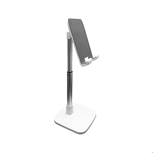 EUROXANTY Soporte para Móvil de Mesa Extensible | Soporte Móvil Escritorio | Base Estable y Antideslizante | Angulo ajustable | Sujeta cable | Blanco