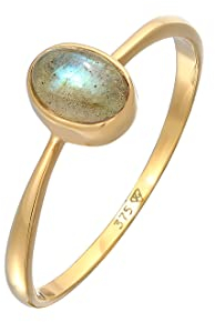 Elli Ring Damen Verlobung Solitär mit Labradorit Edelstein in 375 Gelbgold