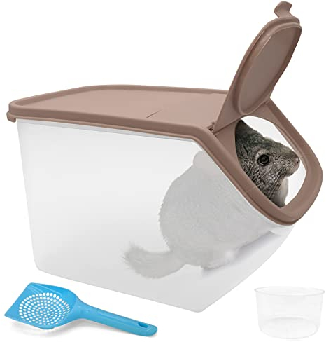 BNOSDM Chinchilla Sandbadbehälter, Chinchilla-Staubbadewanne, transparent, Hamster-WC, Duschraum, Kunststoff, Hamster-Badezimmer-Set mit Sandbecher und Schaufel für Rennmäuse, Igel, Eichhörnchen