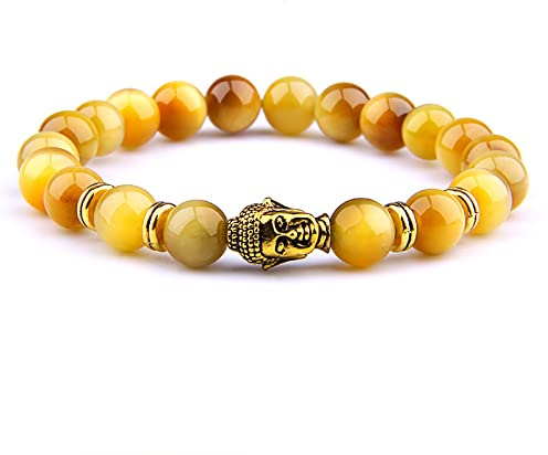 8 mm kungligt blå tigeröga armband män silverfärg Buddha huvud berlock armband kvinnor amulett Vinatge gul sten pärlor pulsera, guld tiger -1,23 cm