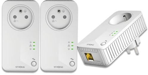 STRONG - Powerline 600 Kit - Trio Prises CPL - Kit CPL - 600 Mbps - Compatible Toute Box/Routeur - 1 Port Ethernet + Prise Filtrée - Installation Rapide - Accès Internet Haut Débit Partout - Blanc