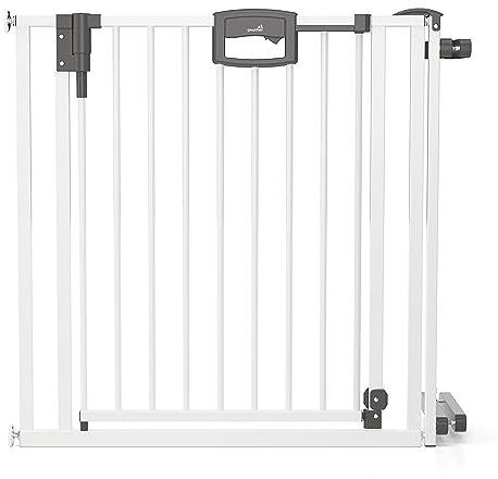 Geuther Treppenschutzgitter Easylock Plus | Türschutzgitter ohne Bohren inkl. Klemmen | Breite 116-124.5 cm | Türgitter Baby Holz-Metall | Kinderschutzgitter beidseitig öffnend | TÜV GS | Weiß