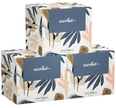 Ourmed Life Face Towels, Disposable Biodegradable Facial Towels for Sensitive Skin, Lint- Free Face Wipes for Washing Face, Skincare and Makeup Remover, Dry Wipes, 10×12 Extra Large, 150 Count