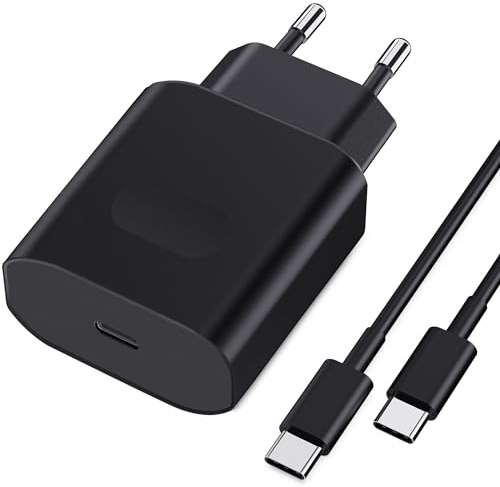 45W Cargador USB C Carga Rapida Enchufe Compatible con Samsung Galaxy S25/S24/S23/S23+/S23 Ultra/S22/S21/S20/Note20/A73/A53/S10 con 2M Cable, Nanaisse Tipo C Cargado Adaptador Cabezal Negro