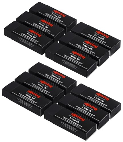 rOtring Tikky Exam Standard Premium Large Pencil Erasers - Clean Dust Free Erasing - Pack of 12 Rubbers