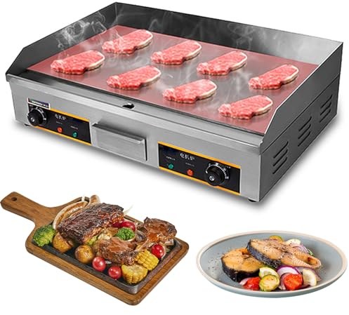 RUYICZB Plancha Eléctrica Profesional 73X40cm con Cepillos Y Palas Eléctrico para Cocina Parrilla Barbacoa Acero Inoxidable Temperatura 50-300 °C, 4400W, con Bandeja Recoge Grasa, Antisalpicaduras
