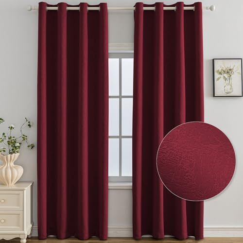 Ystyle Tende Oscuranti per Interni 2 Pezzi, 140x280 CM, Termiche Isolanti, Anti-Rumore, con Anelli, Tenda Moderna per Camera da Letto e Soggiorno, Bordeaux