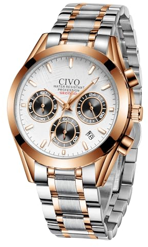 CIVO Herrenuhr Klassische Analog Chronograph: Edelstahl Rose Gold Wasserdicht Armbanduhr Männer Quarz Datum Leuchtende
