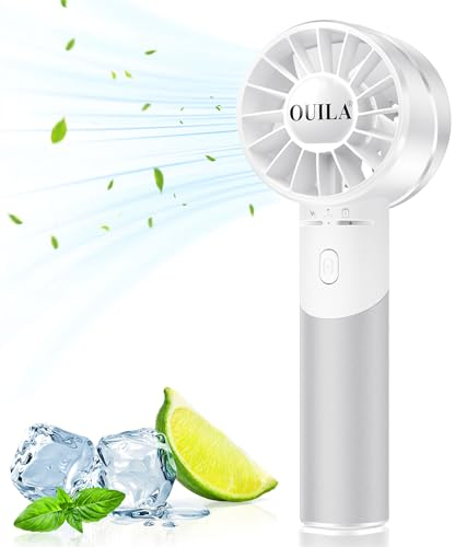 OUILA Mini Ventilateur Portable à Main USB, 2600mAh Rechargeable à 4 Vitesses Petit Ventilateur de Poche avec Matériau Métallique de poche pour Bureau Maison Extérieur