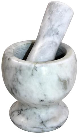 Mortel och mortel, marmor-mortel och marmor-mortel, ädel krossare för kryddor örter etc. Ljusgrå