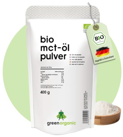 GreenOrganic Bio MCT-Öl-Pulver Kokos vegan, laktosefrei, Keto, Bulletproof, C8/C10 MCT, geschmacksneutral - 400g