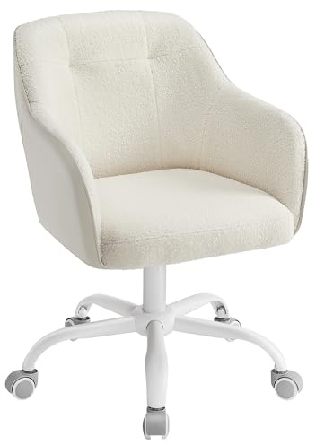 SONGMICS Office Chair, Swivel Chair, Desk Chair, Makeup Vanity Chair, Adjustable Height, Armrests, 110 kg Load, Sherpa Fabric and PU, Home Office, Study, Bedroom, Cappuccino Beige OBG019W11