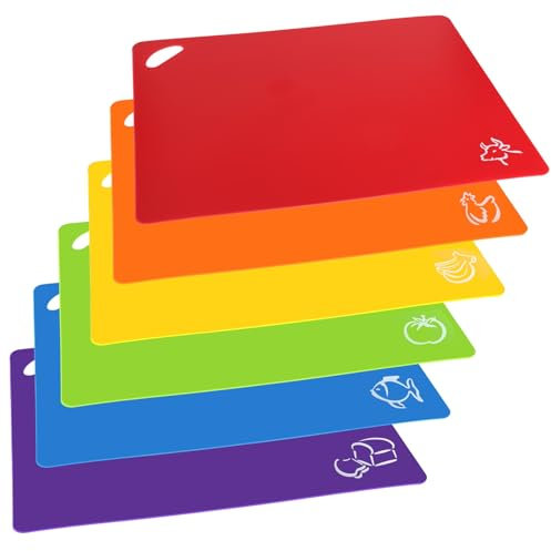 bssmmai Schneidebretter Schneidematten 6er Set, flexibel Schneidebrett, spülmaschinenfest, BPA-Frei, rutschfest, Kunststoff, Lebensmittel-Symbole, groß 38 x 30,5 cm