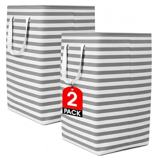 Nesrefyn 2 Pack Large Laundry Baskets – Waterproof Collapsible Laundry Hamper with Carry Handles,Laundry Bags for Room, Bedroom, Bathroom, College Dorm, Storage and organization