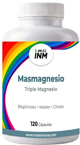 Masmagnesio Triple Magnesio Alta Absorción – Bisglicinato, Malato y Citrato – Ayuda con Sueño, Energía, Ansiedad, Estrés, Huesos, Articulaciones y Músculos – 120 Cápsulas – Masinmune