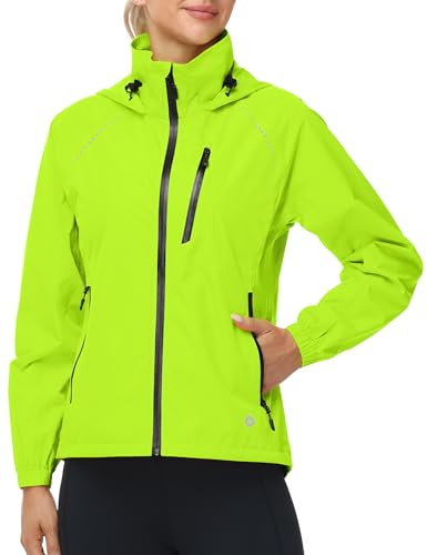 Nepest Cycling Rain Jacket Women Waterproof Windbreaker, UPF50+ | Running Windbreaker, Windproof, Packable, Breathable, Lightweight, 6 Utility Pockets, Hooded, Reflective Jacket