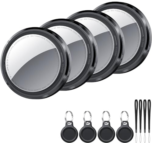 Smart Air Tracker Tag 4 Pack Negro, Buscador de Objetos Bluetooth Funciona con Buscar Apple (sólo iOS), Localizador Bluetooth, Rastreador para Llaves, Cartera, Mochila, Equipaje, Batería Reemplazable