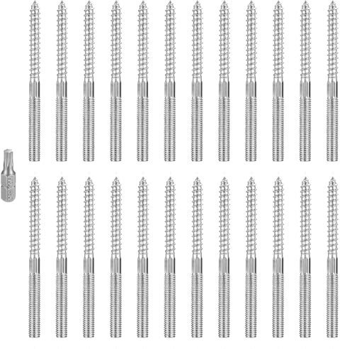 YFLeomry 24 stycken stockskruvar M8, M8x100mm torx stockskruv | Dubbla gängade skruvar, skruvstift gängstift, träskruvar tillbehör, galvaniserat stål, för möbelmontering