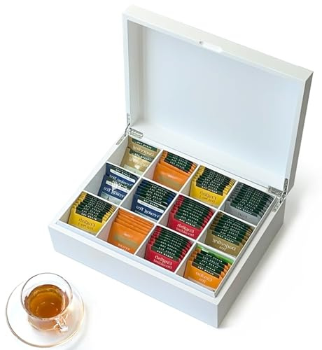 Slege Scatola da Tè Legno,Porta tè e Tisane 12 Scomparti,Porta Tisane Bustine,Scatola per Il tè dal Ermetico,Portacialde da Caffè,Porta Oggetti,Porta Spezie,Organizzatore la Casa o Regalo