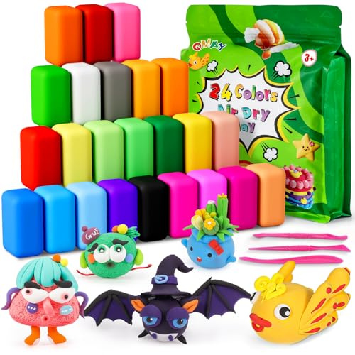 QMAY Air Dry Clay, 24 Colors Ultra Light Modeling Clay for Kids | No-Sticky Dough with Tools, DIY Craft Dough Magic Molding, School Projects & Home Party, Birthday Gift for Boys and Girls