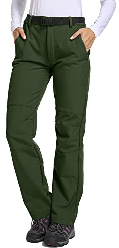 Jessie Kidden Women's Waterproof Pants Hiking Ski Snow Fish Fleece Lined Insulated Outdoor Golf Travel Pant (801F Army green 10)