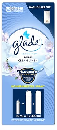 Glade Touch & Fresh (Brise One Touch) Nachfüller, Lufterfrischer Minispray, Pure Clean Linen (Fresh Cotton), 1er Pack (1 x 10 ml)