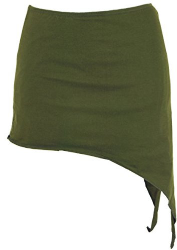 GURU SHOP Pixi Zipfelrock, Goa Top, Minirock, Yogarock - Olive, Damen, Baumwolle, Size:S