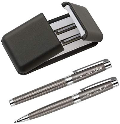 Schmalz® Charles Dickens Metall Schreibset mit Gravur - Modell AVANGARD Eleganter Drehfunktion Grau Schwarze Mine - Geschenk zum Geburtstag mit Geschenk-Etui