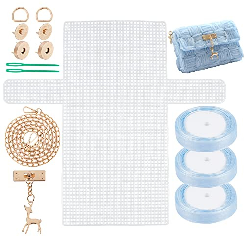 CHGCRAFT Kit di Borse per Maglieria includere Fogli di Tela di plastica a Rete Nastro Ferri da Maglia con Anello a D Catene per Tracolla Artigianali Fai da Te Taglia del Prodotto, 20x13x6cm