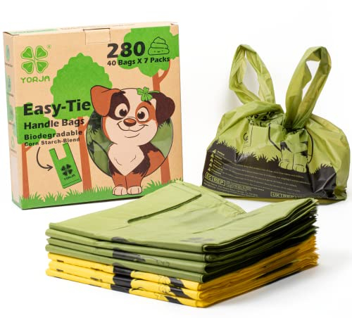 YORJA Hundekotbeutel mit Henkeln, 280 Kotbeutel für Hunde, Dick und Stark 100% Auslaufsicher Biologisch Abbaubare