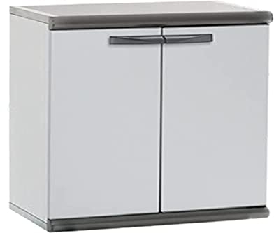 Gardiun Armario Bajo de Jardín Sintra 2 62,5x39x84 cm en Resina con 1 Balda y 2 Puertas, Protección UV, Color Gris