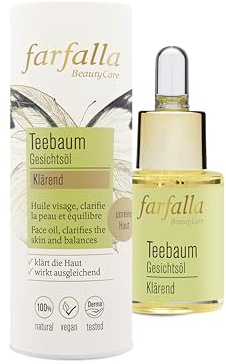 farfalla Teebaum Gesichtsöl - 15ml - Klärt & Beruhigt - Gesichtsfluid für Unreine Haut - mit Teebaumöl & Traubenkernöl - 100% zertifizierte Naturkosmetik