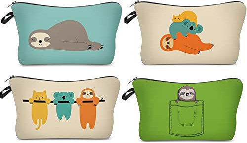 4 pezzi Borsa per il Trucco Piccola Stampato Borsa Cosmetica in Tela Sacchetti Multifunzione con Cerniera per Rrganizer da Viaggio DIY Scuola di Artigianato