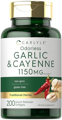Carlyle Odorless Garlic and Cayenne | 200 Softgels | Non-GMO, Gluten Free Supplement