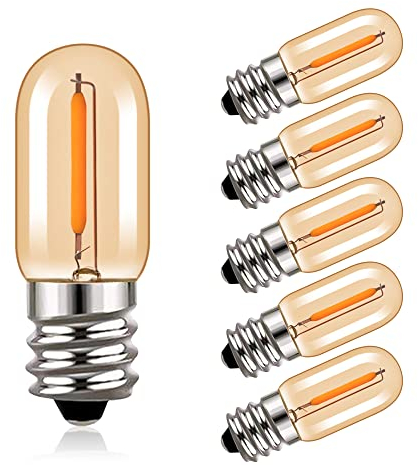 Hcnew T16 E12 Mini LED Glühbirne 1W Warmweiss 2200K Braunglas Vintage Edison Glühlampen 50lm,10 Watt Äquivalent,Kühlschrank Dunstabzugshaube lampe Nachtlicht Kandelaber,Nicht dimmbar,6er Pack