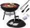 Joyfair 14in Small Charcoal Grill with Tools, 7Pcs Portable Camping BBQ Smoker Kit for Outdoor Barbecue/Tabletop Cooking, Enamel Fire Box & Extra Thick Steel, Include Food Tong, Brush, Clean Brick
