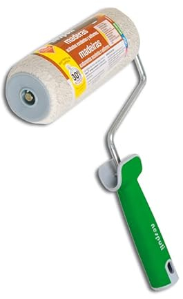 Nespoli Rodillo de Pintura Microfibra de Teflon para Maderas, 18 cm, Mango Ergonómico, con Bordes Biselados para Evitar Marcas