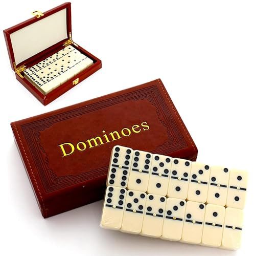 QSLKI Double Six Dominoes Set 28 Pezzi Domino con Scatola, Domino Gioco di Puzzle Giocattolo Educativo, gioco da tavolo in per interni, giocattolo in legno